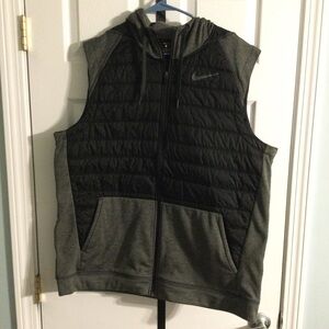 Nike Black and Gray Quilted Hooded Vest